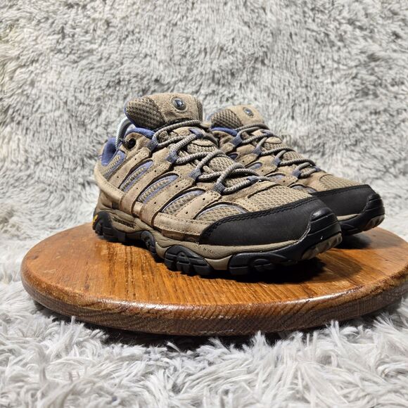 Merrell Moab 2 Vent Ventilator Vibram Women Sz 8.5 Tan/Blue Hiking Shoes J06018 - Picture 1 of 13
